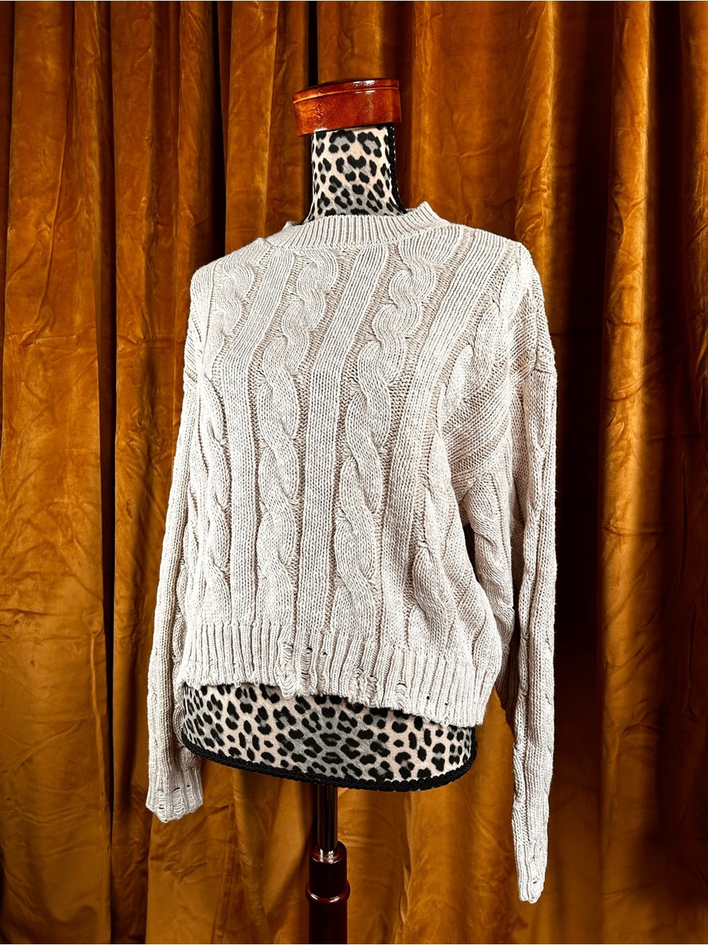 AE Cable Knit Sweater in Cream 100% Cotton Size Small